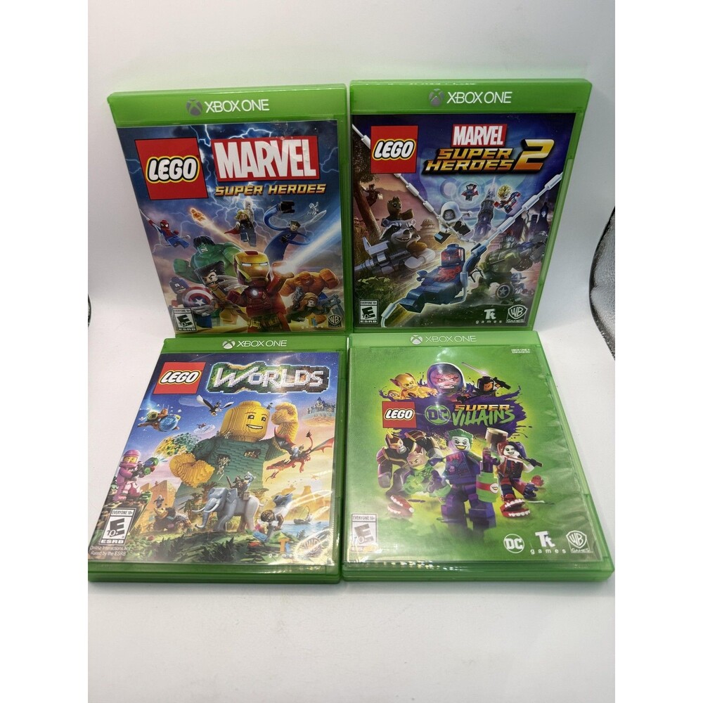 LEGO Marvel Super Heroes 1+2 Worlds DC Super-Villains Xbox One Lot 4 E10+ WB